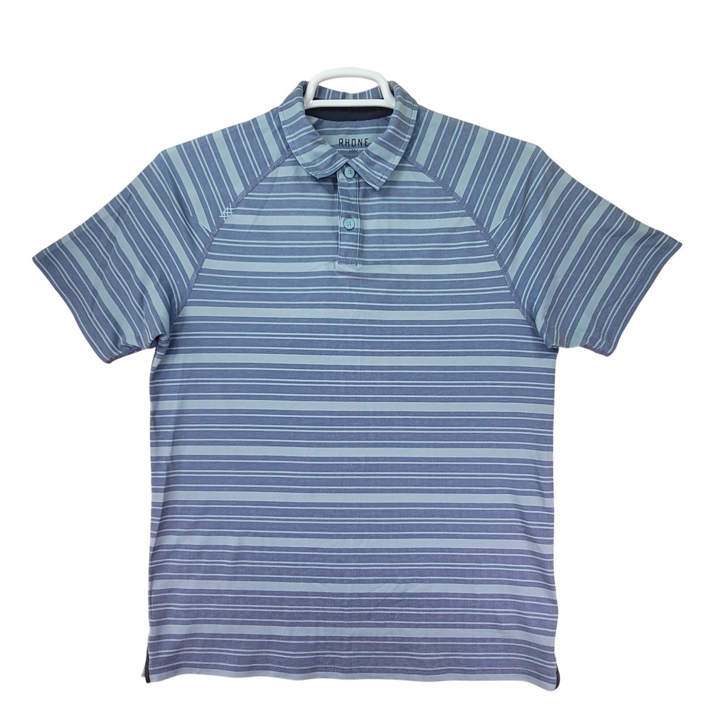 Rhone Delta Pique Polo Mens Medium Blue‎ Striped Short Sleeve 101356
